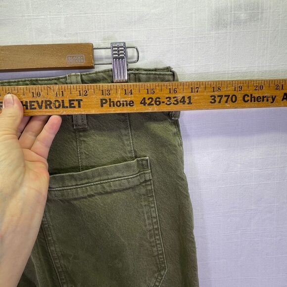 We The Free Olive Green Cotton Palmer Cuffed Wide Leg Jeans Dark Wash Size 28 - Picture 7 of 10